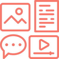 Icons of image, text, chat, video player.