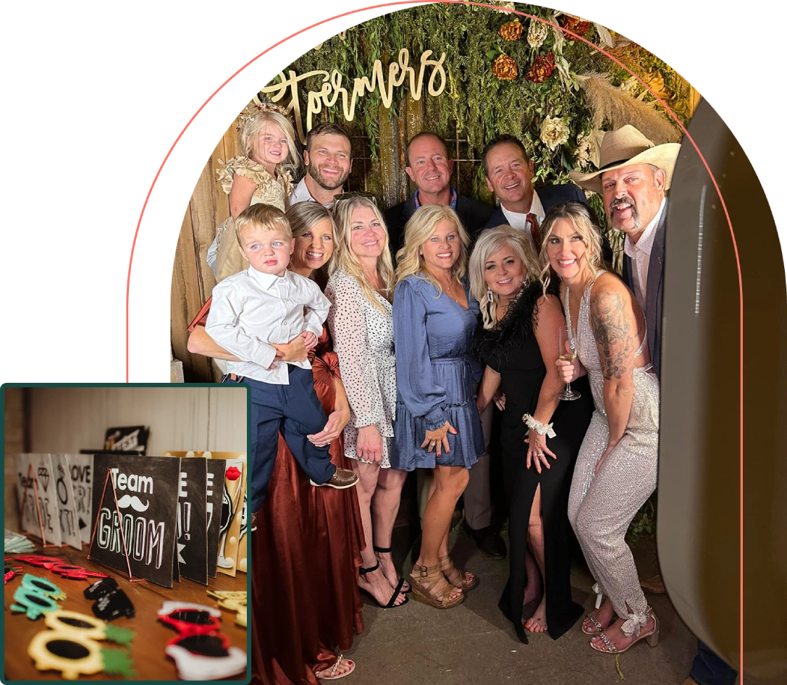 Group celebrating at a wedding event.