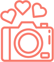 Camera with floating hearts icon.